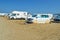 Caravans cars parked on the beach of prasonisi in rhodes island greee