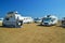 Caravans cars parked on the beach of prasonisi in rhodes island greee