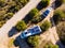 Caravans with solar panels on roof camping on nature