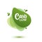 Carb low badge. Green amoeba design of sticker for diet menu, poster, flyer, food packaging.