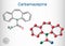 Carbamazepine, CBZ, C15H12N2O  molecule. It is anticonvulsant and analgesic drug, used in therapy of epilepsy and trigeminal