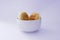 carbohydrate food, 2 white bread in white bowl served on plain background