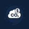 carbon emissions cost icon, co2 gas price vector