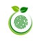 Carbon footprint idea. Green thumb concept. Fingerprint inside circle with leaves.