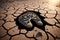 carbon footprint symbol on cracked desert earth