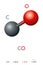 Carbon monoxide, CO, molecule model and chemical formula
