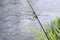 Carbon rod for feeder fishing with feeder cord close-up