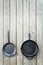 Carbon steel vs cast iron versus teflon pans and skillets - copy space on top