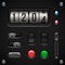 Carbon UI Application Software Controls Set. Switch, Knobs, Button, Lamp, Volume, Equalizer, Counter
