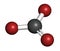 Carbonate anion, chemical structure. 3D rendering. Atoms are represented as spheres with conventional color coding: carbon (grey