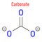 Carbonate anion, chemical structure. Skeletal chemical formula.