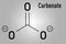 Carbonate anion, chemical structure. Skeletal chemical formula.