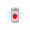 Carbonated drink illustration, beverage can icon with blue color paint spattered. hand drawn vector. fresh drink, apple juice. doo
