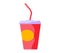 Carbonated drink in paper. Cocktail in beverage cupwith drinking straw in cinema vector illustration
