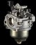 Carburetor, part of a gasoline internal combustion engine, spare part, isolated on a black background