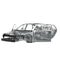 Carcass af a sedan car with opened doors on white. 3D illustration