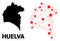 Carcass Polygonal Map of Huelva Province with Red Stars