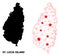 Carcass Polygonal Map of Saint Lucia Island with Red Stars