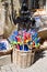 CARCASSON, FRANCE - JULY 7, 2016: Colourful toy swords on display outside a shop in Carcassonne