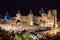 Carcassone medieval castle night view.