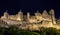 Carcassone medieval castle night view.