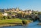 Carcassonne and the Le Pont Vieux bridge viewed from across the Aude river. Southern France