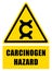 Carcinogen hazard, yellow triangle warning sign with text