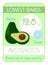 Card of carbohydrates and sugar in fruits. Low level. Avocado.