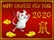 Card cheerful white mouse on red and gold