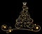 Card christmas tree, golden ornaments
