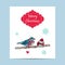 card with cute birds warm dressed in winter season