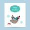 card with cute birds warm dressed in winter season