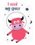 Card with cute bull in space, vector illustration