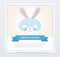 Card with cute bunny mask for children. Animal muzzle for costume party. Masquerade face decoration. Flat vector design