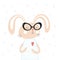 Card with cute cartoon bunny in trendy glasses.