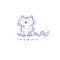 Card with  cute cartoon  cat.  Funny doodle kitten. Vector contour image. Playful animal print.