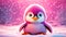 card Cute creativepink penguin comic winter creative funny character fluffy friendly