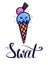 Card with cute, kawai ice cream with Sweet hand drawn lettering