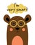 Card with cute smart bear, vector illustration
