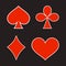 Card deck symbol. Poker play. Heart, spade, diamond and club.