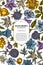 Card design with colored bellflower, edelweiss, globethistle, globeflower, meadow geranium, gentiana