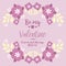 Card design happy valentine beautiful, with pink wreath frame and leaf white seamless. Vector