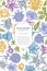 Card design with pastel bellflower, edelweiss, globethistle, globeflower, meadow geranium, gentiana