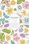 Card design with pastel celandine, chamomile, dog rose, hop, jerusalem artichoke, peppermint