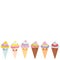 Card design for your text, banner template, Kawaii funny Ice cream waffle cone, muzzle with pink cheeks and winking eyes, pastel