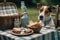 Card for dog friendly picnic with happy jack russell terrier