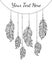 Card with ethnic bird feathers dreamcatcher in boho style. Boho collection black and white colors vector hand drawn,
