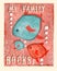 Card with a family of fishes, underwater.Featuring a quote