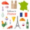 Card with the image of the symbols of France. Vector illustration