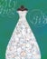 Card with a mannequin and wedding dress with creative pattern.